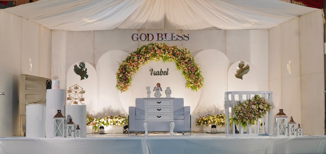 Celebration backdrop and seating