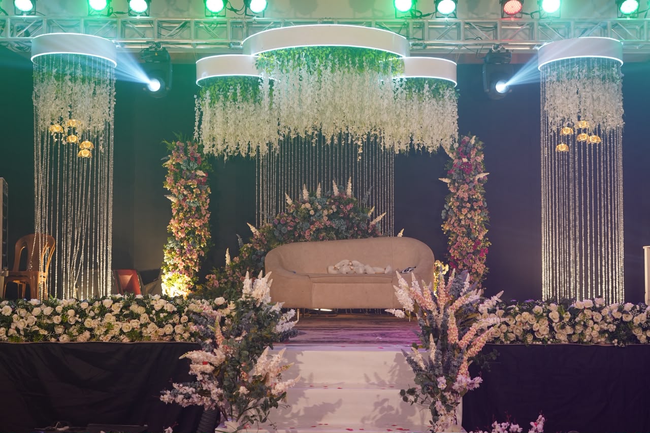 Venue lighting and canopy ceiling draping