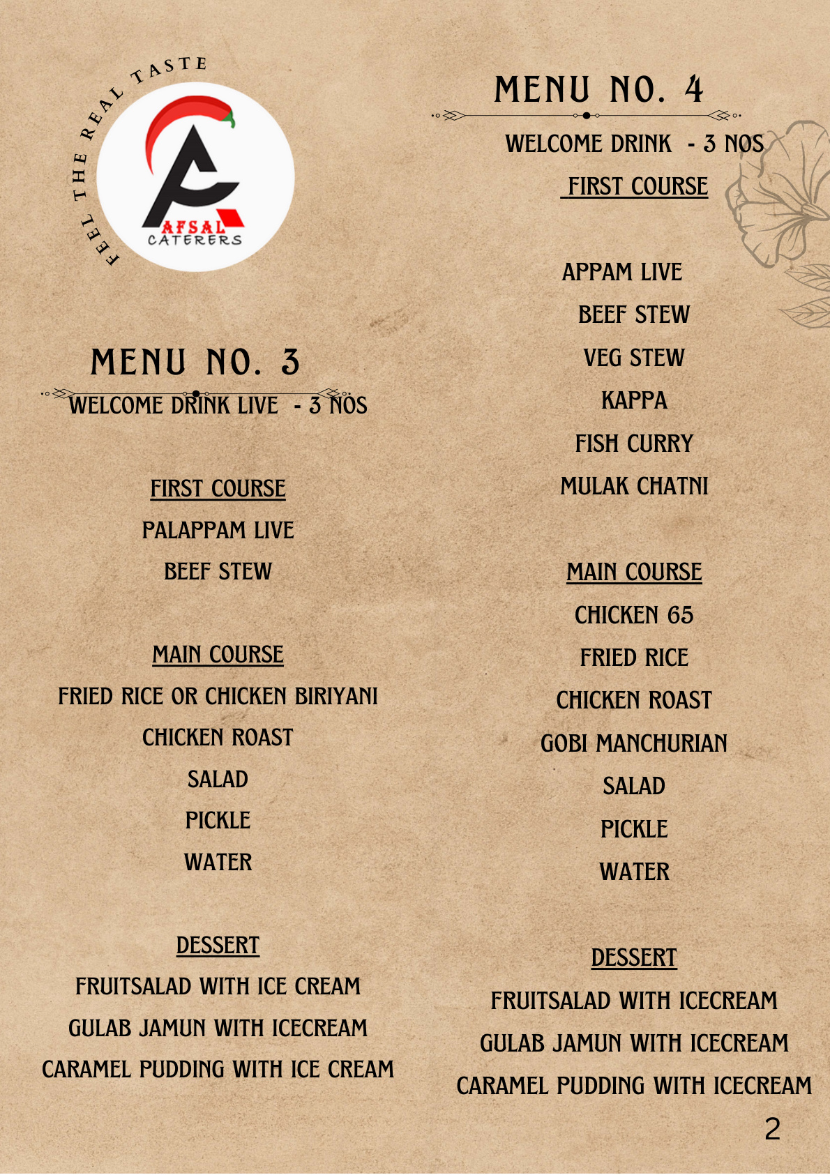 Afsal Caterers Menu Book Page 2